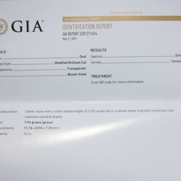 GIA Tanzanite 5.39ct Diamonds Solid 22K Gold Ring - Picture 9 of 10